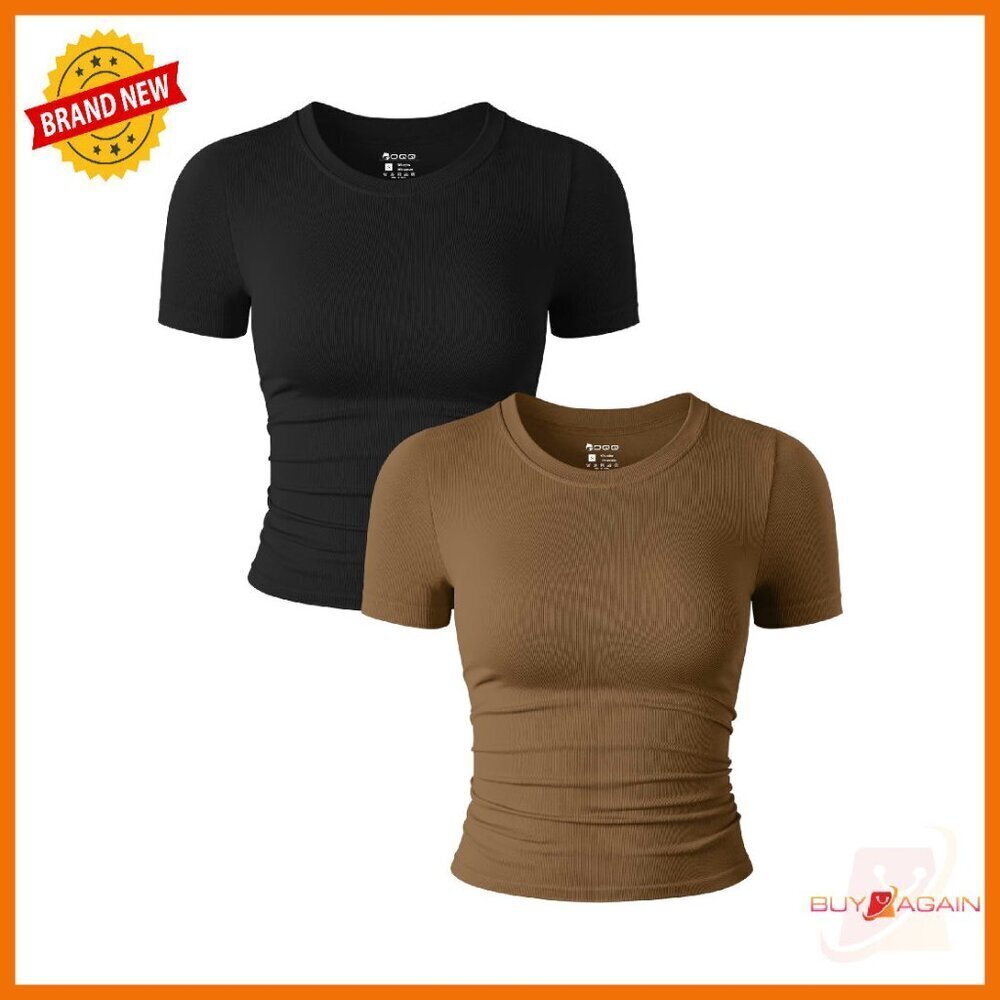 Women's 2-Piece Ruched Crop Tops - Stretch Fitted Tees - Size S-XL
